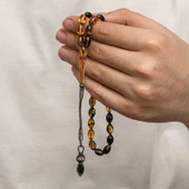 KENPAZAR Gümüş 1000 Ayar Kazaz Püsküllü Sıkma Kehribar Tesbih - 4