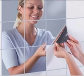 KENPAZAR Yapışkanlı Dekoratif Folyo Ayna Kare ( 9 Adet ) Makyaj Aynası - 5