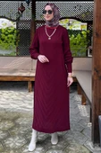 Yağmur Triko Elbise Bordo thumbnail 1