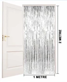 KENPAZAR Gümüş Renk Ekstra Metalize Parlak Saçaklı Arka Fon Perde İthal A Kalite 1x2 Metre - 2