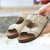 Monte Bej Nubuk Boncuk İşlemeli Terlik thumbnail 4