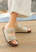 Monte Bej Nubuk Boncuk İşlemeli Terlik thumbnail 1