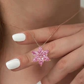 KENPAZAR 925 Ayar Gümüş Rose Pembe Lotus Çiçeği Kolye - 3
