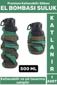 Premium Portatif BPA Free Şık Kamp Spor Seyahat Silikon Katlanabilir EL BOMBASI SULUK 500 ML - 1