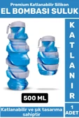 Premium Portatif BPA Free Şık Kamp Spor Seyahat Silikon Katlanabilir EL BOMBASI SULUK 500 ML - 1