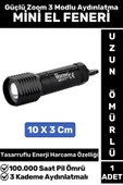 Kompakt Kamp Avcı Balıkçı Deprem Enerji Tasarrufu 3 Modlu Beyaz Işık Pilli Güçlü Zoom Mini EL FENERİ - 1