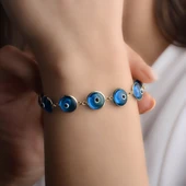 925 Ayar Mikron Altın Kaplama Göz Boncuklu Bileklik - CB00135 thumbnail 4