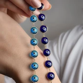 925 Ayar Mikron Altın Kaplama Göz Boncuklu Bileklik - CB00135 thumbnail 7