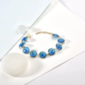 925 Ayar Mikron Altın Kaplama Göz Boncuklu Bileklik - CB00135 thumbnail 6