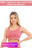 Özel Üretim Göğüs Toparlayıcı Sarkma Önleyen Spor Günlük Kalın Askılı Pedli Fitilli Crop Büstiyer - 1