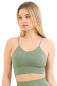 Özel Üretim Göğüs Toparlayıcı Sarkma Önleyen Spor Günlük İnce İp Askılı Pedli Fitilli Crop Büstiyer - 8