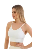 Özel Üretim Göğüs Toparlayıcı Sarkma Önleyen Spor Günlük İnce İp Askılı Pedli Fitilli Crop Büstiyer - 4