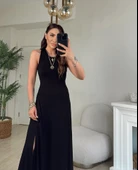 Lucky Life Kadın Arkadan çapraz Detay Yuvarlak Yaka Maksi Viskon Elbise thumbnail 7