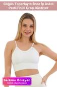 Özel Üretim Göğüs Toparlayıcı Sarkma Önleyen Spor Günlük İnce İp Askılı Pedli Fitilli Crop Büstiyer - 1