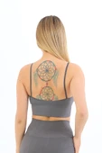 Özel Üretim Göğüs Toparlayıcı Sarkma Önleyen Spor Günlük İnce İp Askılı Pedli Fitilli Crop Büstiyer - 6