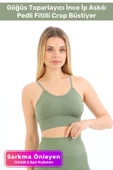Özel Üretim Göğüs Toparlayıcı Sarkma Önleyen Spor Günlük İnce İp Askılı Pedli Fitilli Crop Büstiyer - 1