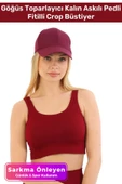 Özel Üretim Göğüs Toparlayıcı Sarkma Önleyen Spor Günlük Kalın Askılı Pedli Fitilli Crop Büstiyer - 1