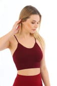 Özel Üretim Göğüs Toparlayıcı Sarkma Önleyen Spor Günlük İnce İp Askılı Pedli Fitilli Crop Büstiyer - 5