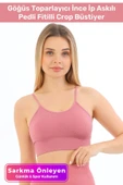 Özel Üretim Göğüs Toparlayıcı Sarkma Önleyen Spor Günlük İnce İp Askılı Pedli Fitilli Crop Büstiyer - 1