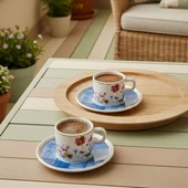 GÜRAL PORSELEN Mental 4 Parça 2 Kişilik Kahve Fincan Takımı 6709 Mavi thumbnail 2