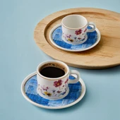GÜRAL PORSELEN MENTAL 4 PARÇA 2 KİŞİLİK KAHVE FİNCAN TAKIMI 6709 MAVİ - 1