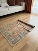 73x119 cm Küçük Vintage El Dokuma Türk Kilim Halısı, Antik Yün Halı, Nadir Desenli Anadolu Kilimi - 1