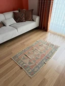73x119 cm Küçük Vintage El Dokuma Türk Kilim Halısı, Antik Yün Halı, Nadir Desenli Anadolu Kilimi - 3