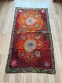 95x170 cm 50 Yıllık El Dokuma Türk Kilimi, Turuncu Çiçek Desenli, Vintage Anadolu Yün Halısı, Ender Bohem Kilim - 8