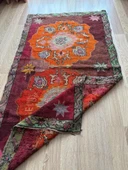 95x170 cm 50 Yıllık El Dokuma Türk Kilimi, Turuncu Çiçek Desenli, Vintage Anadolu Yün Halısı, Ender Bohem Kilim - 1