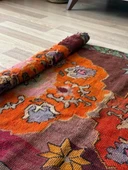 95x170 cm 50 Yıllık El Dokuma Türk Kilimi, Turuncu Çiçek Desenli, Vintage Anadolu Yün Halısı, Ender Bohem Kilim - 5