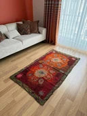 95x170 cm 50 Yıllık El Dokuma Türk Kilimi, Turuncu Çiçek Desenli, Vintage Anadolu Yün Halısı, Ender Bohem Kilim - 2