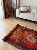 95x170 cm 50 Yıllık El Dokuma Türk Kilimi, Turuncu Çiçek Desenli, Vintage Anadolu Yün Halısı, Ender Bohem Kilim - 3