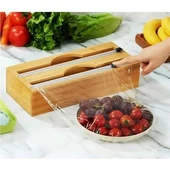 2'li Bambu Streç Folyo Kutusu 34x14x7 cm ( Duvar Montajlı, Çekmece İçi, Tezgah Üstü ) - 1