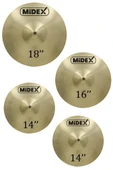 Midex CYM-20 Cymbal Bateri Zil Seti ( 2x14'' Hi Hat 16'' Crash ve 18'' Crash/Ride) - 2