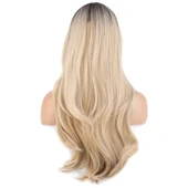 Doğal Dalgalı Perçemli Fiber Sentetik Uzun Boy Peruk - Kumral / Platin Ombre ve Röfleli thumbnail 4