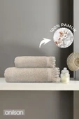2'li Bej Jelena Havlu Seti %100 Pamuk  - 1 Adet El Havlusu 50x90 ve 1 Adet Banyo Havlusu 70x140 - 1