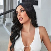 Siyah Su Dalgalı Uzun Boy Tül Peruk thumbnail 3