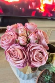 Nettenevime Yapay Çiçek Kuru Gül Pembe Gül Kurusu Renk 6Çiçek 4Tomurcuk 10lu Demet Gelin Çiçeği Buketi - 5