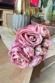 Nettenevime Yapay Çiçek Kuru Gül Pembe Gül Kurusu Renk 6Çiçek 4Tomurcuk 10lu Demet Gelin Çiçeği Buketi - 8