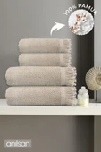 4'lü Bej Jelena Havlu Seti %100 Pamuk  - 2 Adet El Havlusu 50x90 ve 2 Adet Banyo Havlusu 70x140 - 1