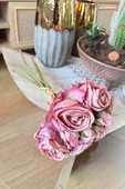 Nettenevime Yapay Çiçek Kuru Gül Pembe Gül Kurusu Renk 6Çiçek 4Tomurcuk 10lu Demet Gelin Çiçeği Buketi - 2