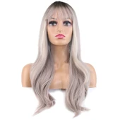 Doğal Dalgalı Perçemli Fiber Sentetik Uzun Boy Peruk - Koyu Kumral / Açık Rus Kumralı Ombre ve Röfleli thumbnail 1