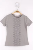 Toontoy Kız Çocuk Önü Dantelli İncili Okul Tişört - 1