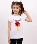 Toontoy Kız Çocuk Dondurma Baskılı Tişört - 5