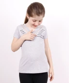 Toontoy Kız Çocuk Yaka Biyeli Taşlı Tişört - 10