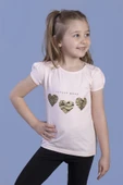 Toontoy Kız Çocuk Simli Kalp Desenli T-Shirt - 8