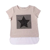 Toontoy Kız Çocuk Pullu Yıldız Nakışlı Tişört thumbnail 1