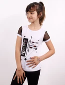 Toontoy Kız Çocuk Yıldız Baskılı Kol Tarafı Fileli Tişört - 1