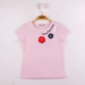 Toontoy Kız Çocuk Çiçek Nakışlı Tişört - 1