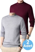 2'li  Erkek Tüylenmeyen Yarım Boğazlı Triko Kazak Yarım Balıkçı Triko Kazak - 1